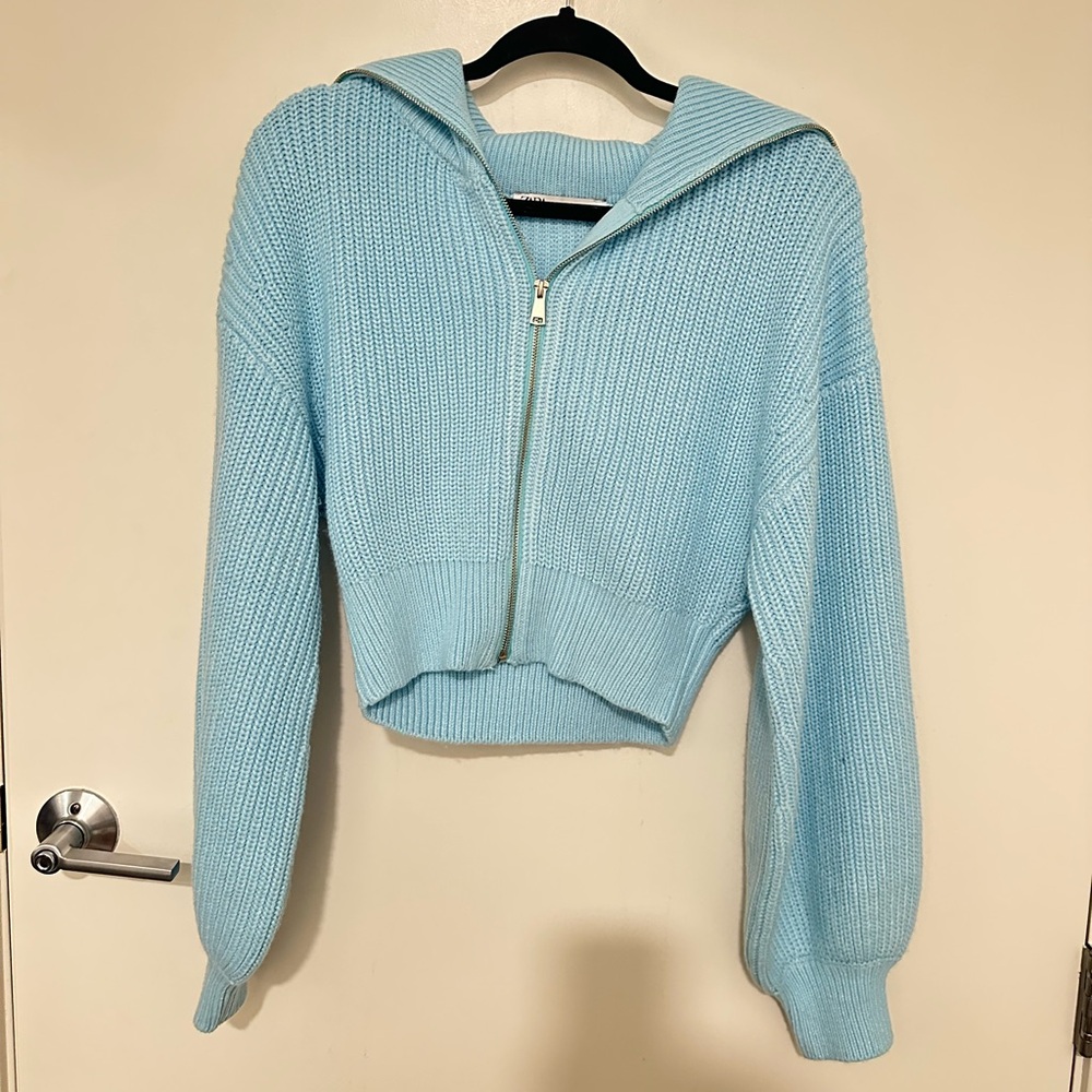 Zara balloon sleeve zip up sweater